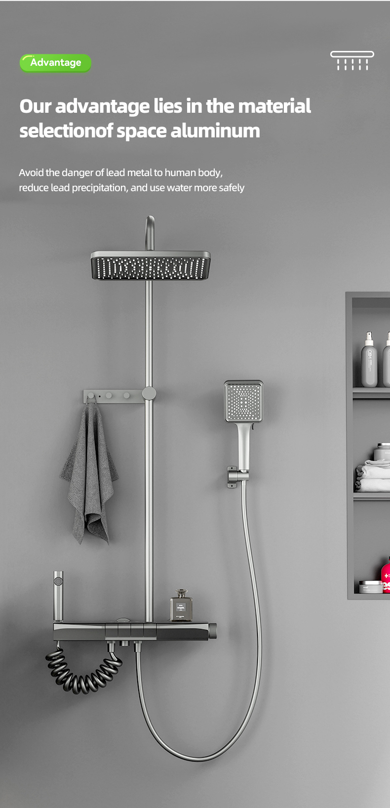 Juego de columna de ducha con acabado gris plomizo 