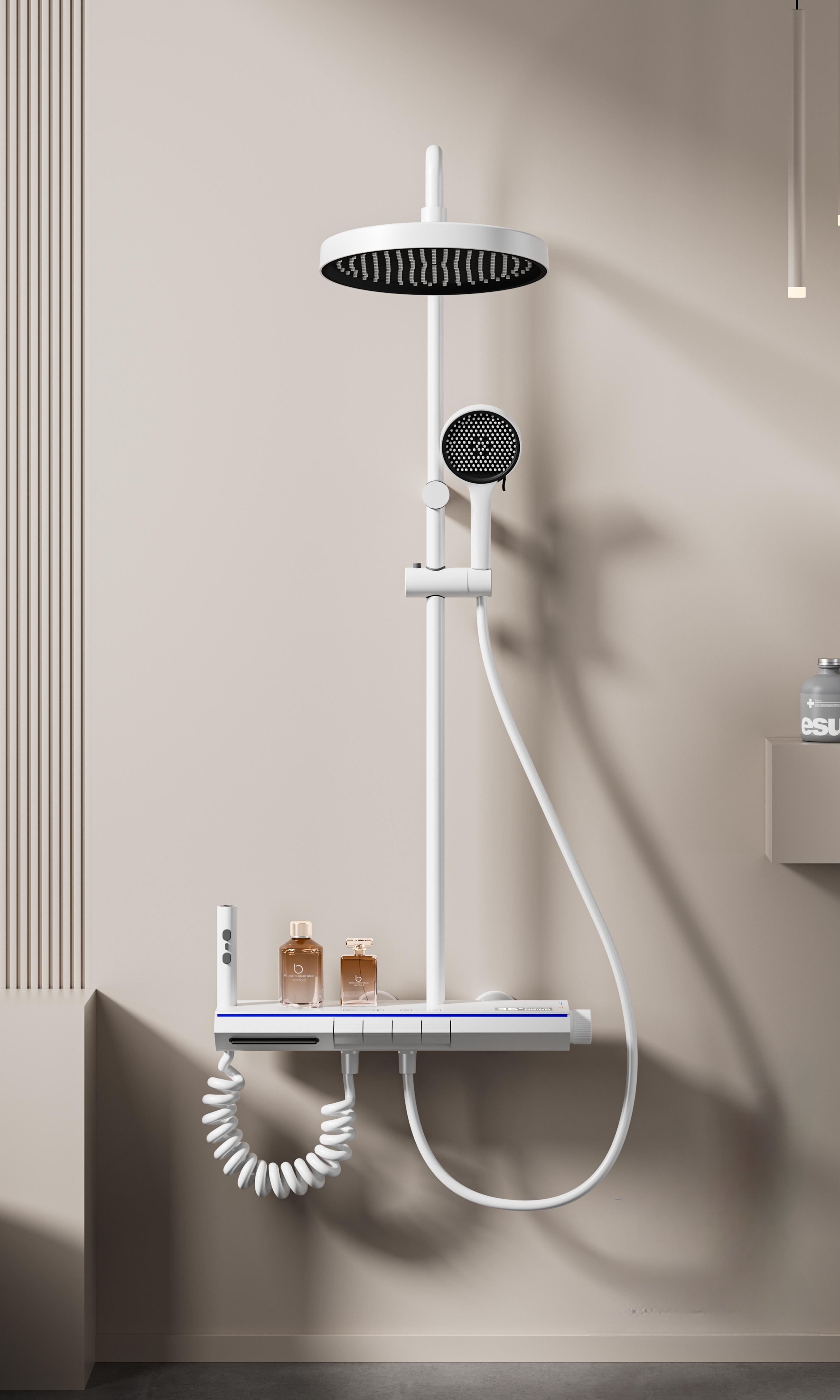 Sistema popular de la columna de la ducha de la pantalla LED del botón del piano del diseño con el blanco acabado