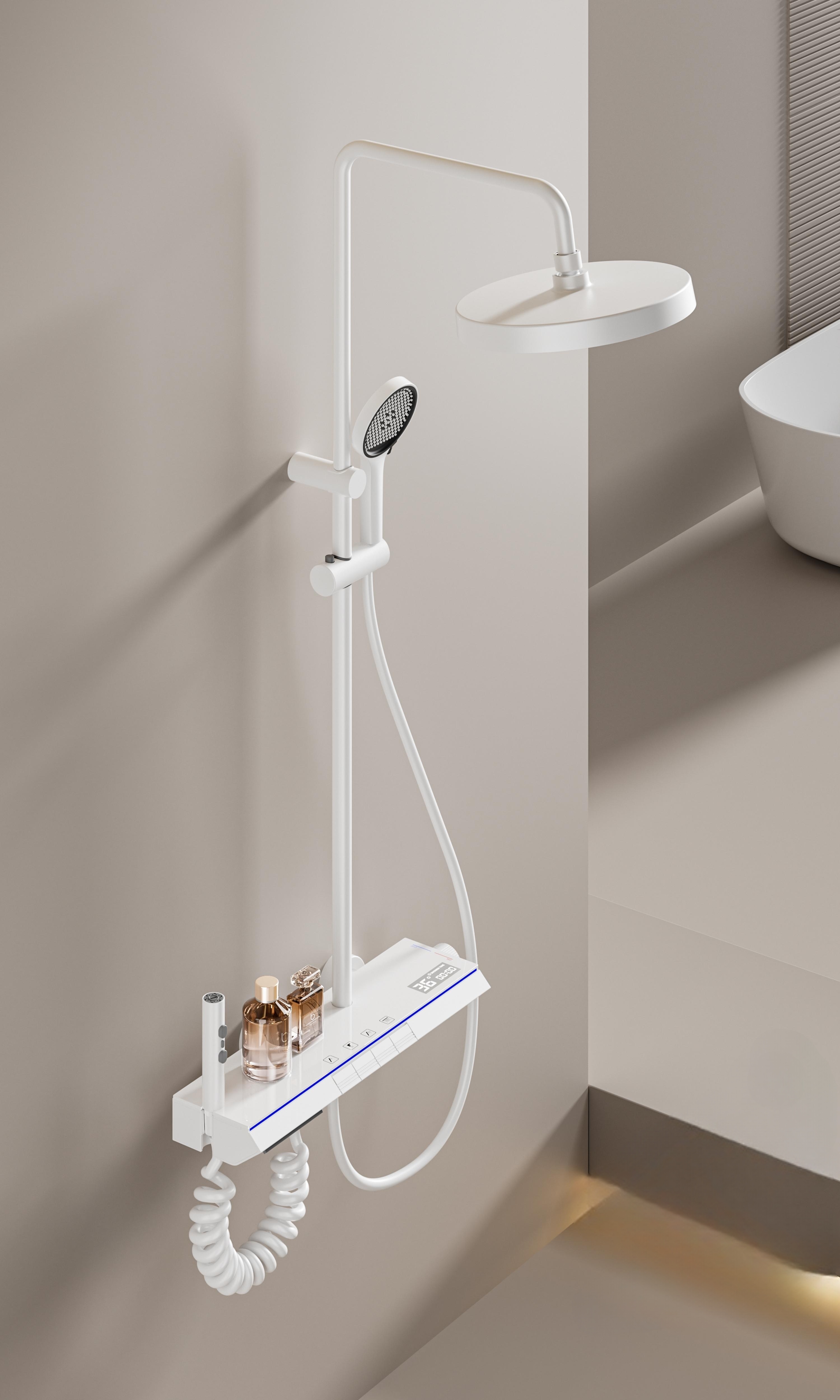 Sistema popular de la columna de la ducha de la pantalla LED del botón del piano del diseño con el blanco acabado