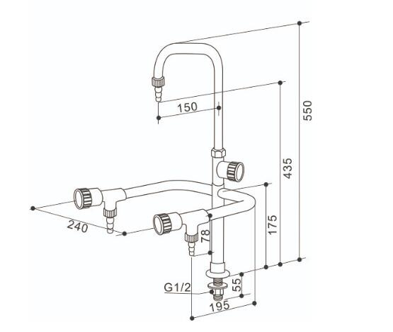 Grifo para equipos de laboratorio de triple salida