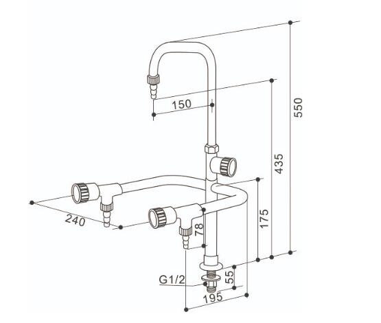 Grifo para equipos de laboratorio de triple salida